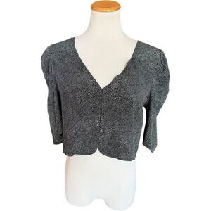 Womens Anthropologie Leith Polka Dot Puff Sleeve Cropped Top Blouse - Sz M